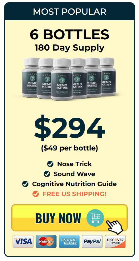 MemoMatrix 6 bottles — 180 day supply, $294 ($49 per bottle), free US shipping